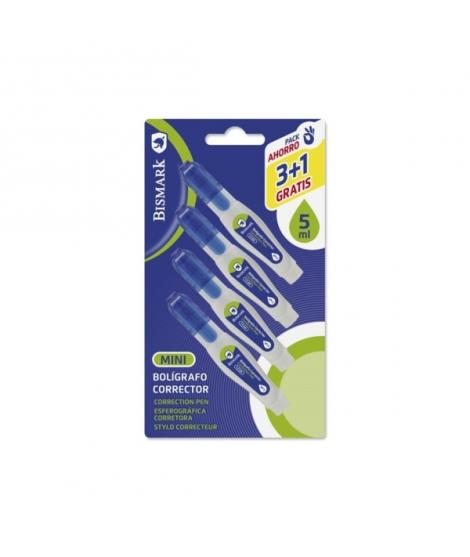 Bismark Pack de 4 Mini Boligrafos Correctores 5ml - Punta Metalica - Alta Precision