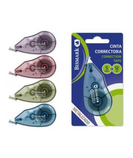 Bismark Metallic Cinta Correctora 5mmx12m - Perfecta Adherencia al Papel - Presentacion en Blister - Cuerpo de Colores Efecto Me