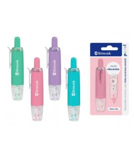 Bismark Pastel Cinta Correctora Retractril 5mmx6m + Recambio - Perfecta Adherencia al Papel - Presentacion en Blister - Cuerpo d