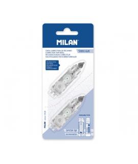 Milan Pack de 2 Recambios para Cinta Correctora 5mm x 6m - Compatible con Correctores Cilindrico y Extension