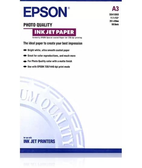 Epson Photo Quality Ink-Jet Pack de 100 Hojas de Papel Fotografico A3 Especial Ink-Jet 102g/m² - Acabado Mate - Color Blanco