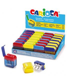 Carioca Expositor con 24 Minisacapuntas de 2 Orificios con Deposito - Tapon de Seguridad en la Cuchilla - Colores Aleatorios Sur