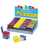 Carioca Expositor con 24 Minisacapuntas de 2 Orificios con Deposito - Tapon de Seguridad en la Cuchilla - Colores Aleatorios Sur