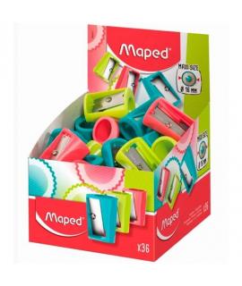 Maped Vivo Maxi Sacapuntas de Plastico con 1 Orificio de 16mm - Cuchilla de Acero Afilada y Resistente - Colores Surtidos