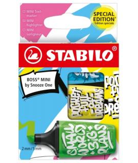 Stabilo Boss Mini by Snooze One Pack de 3 Mini Marcadores Fluorescentes - Trazo entre 2 y 5mm - Tinta con Base de Agua - Antisec