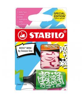Stabilo Boss Mini by Snooze One Pack de 3 Mini Marcadores Fluorescentes - Trazo entre 2 y 5mm - Tinta con Base de Agua - Antisec
