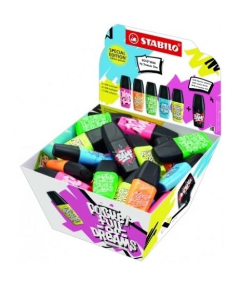 Stabilo Boss Mini by Snooze One Expositor con 50 Mini Marcadores Fluorescentes - Trazo entre 2 y 5mm - Tinta con Base de Agua - 