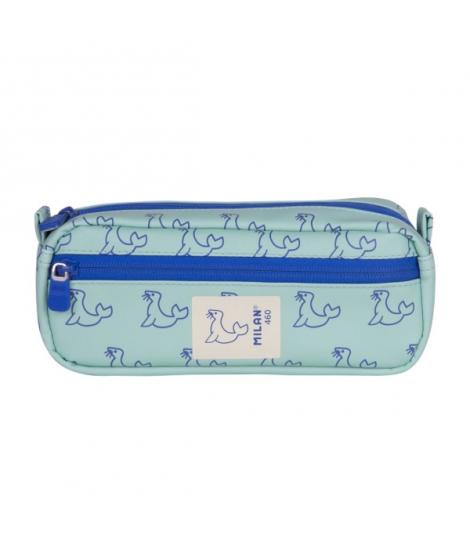 Milan Coleccion 460 Portatodo Rectangular - 2 Compartimentos con Cremallera - Color Verde/Azul