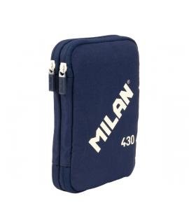 Milan Coleccion 430 Plumier de 2 Pisos con 2 Gomas de Borrar, Sacapuntas, Lapiz, Boligrafo P1 Touch Azul, Regla, 12 Lapices de C