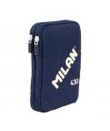 Milan Coleccion 430 Plumier de 2 Pisos con 2 Gomas de Borrar, Sacapuntas, Lapiz, Boligrafo P1 Touch Azul, Regla, 12 Lapices de C