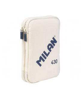 Milan Coleccion 430 Plumier de 2 Pisos con 2 Gomas de Borrar, Sacapuntas, Lapiz, Boligrafo P1 Touch Azul, Regla, 12 Lapices de C