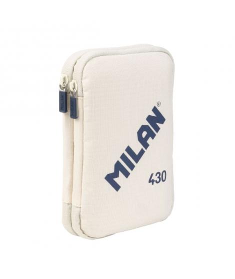 Milan Coleccion 430 Plumier de 2 Pisos con 2 Gomas de Borrar, Sacapuntas, Lapiz, Boligrafo P1 Touch Azul, Regla, 12 Lapices de C
