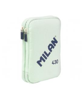 Milan Coleccion 430 Plumier de 2 Pisos con 2 Gomas de Borrar, Sacapuntas, Lapiz, Boligrafo P1 Touch Azul, Regla, 12 Lapices de C