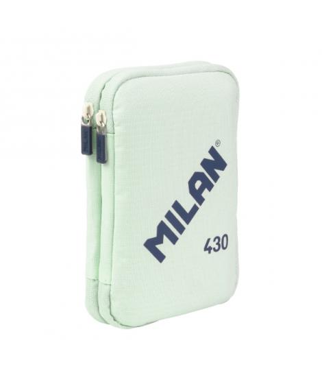 Milan Coleccion 430 Plumier de 2 Pisos con 2 Gomas de Borrar, Sacapuntas, Lapiz, Boligrafo P1 Touch Azul, Regla, 12 Lapices de C