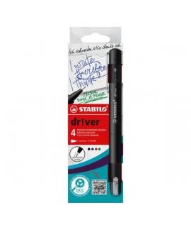 Stabilo Dr!ver Pack de 4 Rotuladores de Punta Fina 0.4mm - Tinta a Prueba de Manchas, Inodora y con Base al Agua - Fabricado con