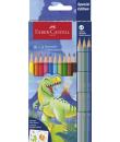 Faber-Castell Edicion Dinosaurios Pack de 13 Lapices de Colores Hexagonales - 10 Colores Clasicos + 3 Colores Metalizados - Incl