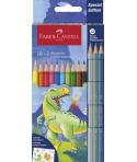 Faber-Castell Edicion Dinosaurios Pack de 13 Lapices de Colores Hexagonales - 10 Colores Clasicos + 3 Colores Metalizados - Incl
