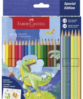 Faber-Castell Edicion Dinosaurios Pack de 24 Lapices de Colores Hexagonales - 18 Colores Clasicos + 3 Colores Neon + 3 Colores M