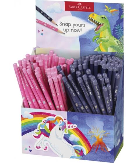 Faber-Castell Expositor de 144 Lapices de Grafito HB - Diseños con Motivos de Dinosaurios y Unicornios - Colores Surtidos