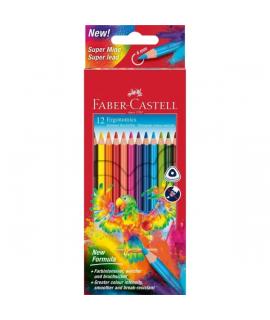 Faber-Castell Super Mine Ergonomics Pack de 12 Lapices de Colores Triangulares Ergonomicos - Mina de 4mm - Resistencia a la Rotu
