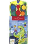 Faber-Castell Connector Dinosaurio Pack de 12 Acuarelas en Pastilla + Pintura Blanca Opaca + Pegatinas - Gran Opacidad - Facilme