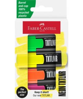Faber-Castell TXTLNR Pack de 4 Marcadores Fluorescentes - Punta Biselada - Trazo entre 1, 2 y 5 mm - Tinta con Base de Agua - Co