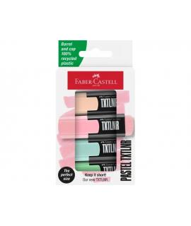 Faber-Castell TXTLNR Pack de 4 Marcadores Fluorescentes - Punta Biselada - Trazo entre 1, 2 y 5 mm - Tinta con Base de Agua - Co