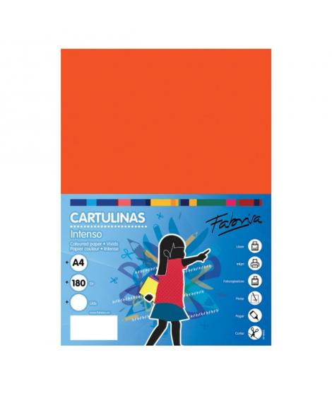 Fabrisa Pack de 50 Cartulinas 180 g/m² - Tamaño A4 - Color Naranja