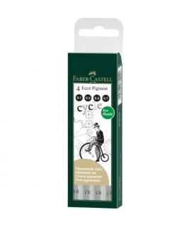 Faber-Castell Ecco Pigment Pack de 4 Rotuladores Calibrados 0.1, 0.3, 0.5, 0.7mm - Punta Engastada en Metal - Tinta Pigmentada R