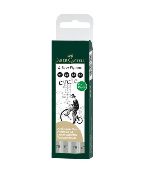 Faber-Castell Ecco Pigment Pack de 4 Rotuladores Calibrados 0.1, 0.3, 0.5, 0.7mm - Punta Engastada en Metal - Tinta Pigmentada R