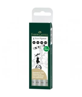 Faber-Castell Ecco Pigment Pack de 4 Rotuladores Calibrados 0.2, 0.4, 0.6, 0.8mm - Punta Engastada en Metal - Tinta Pigmentada R