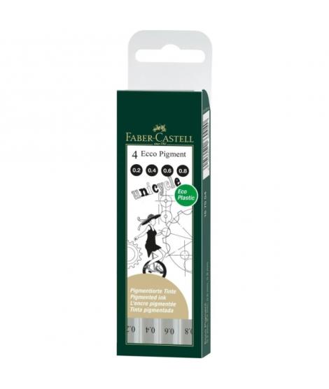 Faber-Castell Ecco Pigment Pack de 4 Rotuladores Calibrados 0.2, 0.4, 0.6, 0.8mm - Punta Engastada en Metal - Tinta Pigmentada R