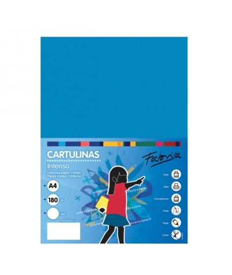 Fabrisa Pack de 50 Cartulinas 180 g/m² - Tamaño A4 - Color Azul Medio