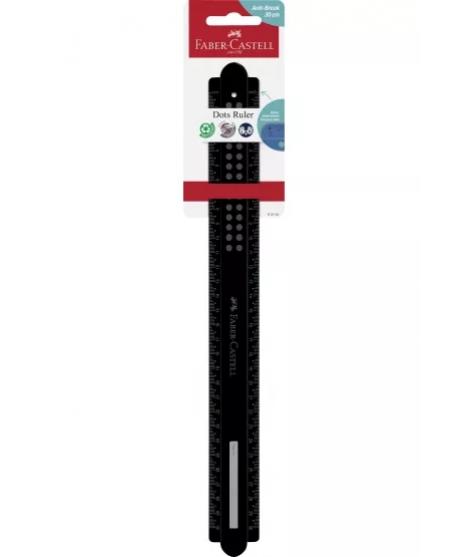 Faber-Castell Dots Regla Recta 30cm - Panel para Nombre - Escalas para Zurdos y Diestros - Color Negro