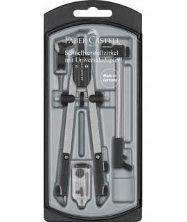 Faber-Castell Compas de Ajuste Rapido con Alargadera - Articulaciones en ambos Brazos - Accesorios de Recambio - Adaptador Unive