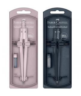 Faber-Castell Stream 2025 Compas Escolar de Ajuste Rapido - Circunferencias de hasta Ø 340mm - Incluye Bote de Minas - Colores R