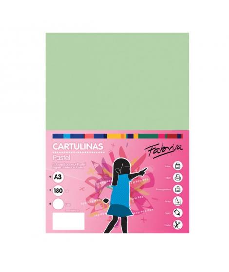 Fabrisa Pack de 25 Cartulinas 180 g/m² - Tamaño A3 - Color Verde Claro