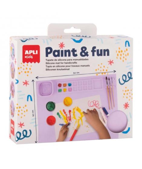 Apli Kids Paint & Fun Tapete de Silicona y Vaso Pleglable - Para Pintar y Hacer Manualidades sin Ensuciar - Color Lila