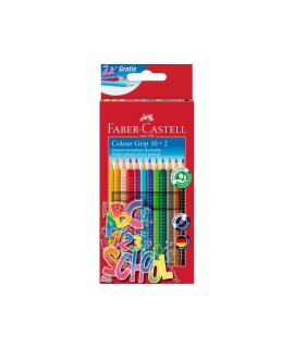 Faber-Castell Colour Grip Pack 10+2 Lapices de Colores Triangulares con Grip de Agarre - Con Espacio para el Nombre - Colores Su