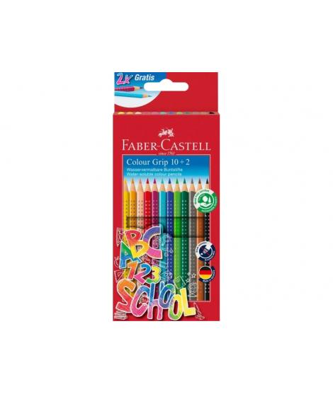 Faber-Castell Colour Grip Pack 10+2 Lapices de Colores Triangulares con Grip de Agarre - Con Espacio para el Nombre - Colores Su
