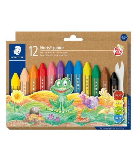 Staedtler Noris Junior Pack de 12 Ceras de Colores Extragruesas - Forma Hexagonal - Colores Surtidos