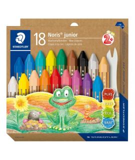 Staedtler Noris Junior Pack de 18 Ceras de Colores Extragruesas - Forma Hexagonal - Colores Surtidos