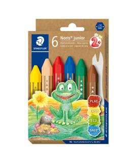 Staedtler Noris Junior Pack de 6 Ceras de Colores Extragruesas - Forma Hexagonal - Colores Surtidos