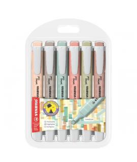 Stabilo Swing Cool Naturecolors Pack de 6 Marcadores Fluorescentes - Cuerpo Plano - Punta Biselada - Trazo entre 1 y 4mm - Tinta