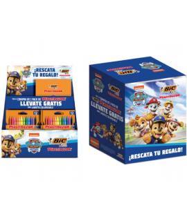Bic Kids Plastidecor Patrulla Canina Expositor con 24 Packs de 12 Lapices de Cera + 24 Cuadernos de Colorear de la Patrulla Cani