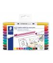 Staedtler Lumocolor 3010 Pack de 10 Marcadores para Pizarra Blanca - Doble Punta Biselada y Conica - Tinta Base de Agua - Colore
