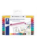 Staedtler Lumocolor 3010 Pack de 10 Marcadores para Pizarra Blanca - Doble Punta Biselada y Conica - Tinta Base de Agua - Colore
