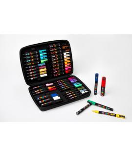 Posca Maletin Premium con 40 Marcadores de Pintura - Surtido en Color y Trazo - Punta de Poliester - Tinta Pigmentada Base Agua 