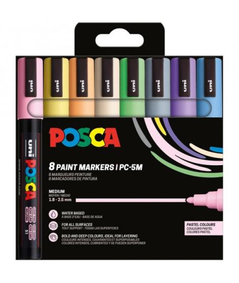 Posca PC-5M/8C Estuche de 8 Marcadores de Pintura - Punta de Bala 1.8-2.5mm - Tinta Base al Agua - Resistente a la Luz - No Perm