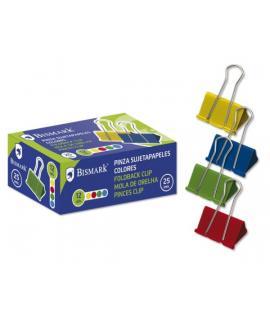Bismark Pack de 12 Pinzas Sujetapapeles Metalicas de 25mm - Pala Abatible - Colores Surtidos